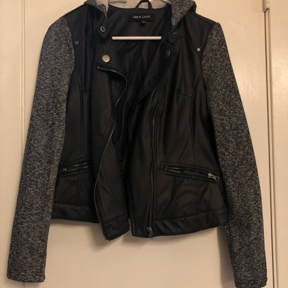 Faux leather jacket with hood